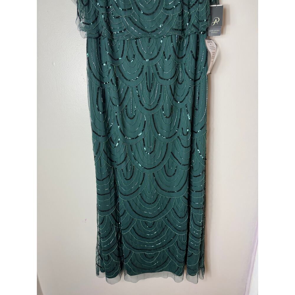 NWT Adrianna Papell Dress Green Mother of the Bride Gown Sequin Beaded Art Deco - Picture 9 of 14